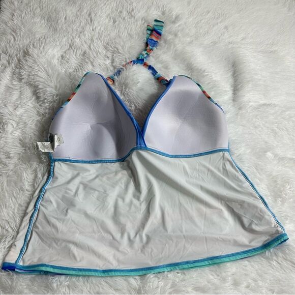 La Blanca Swimwear Sz 22W V-Neck Sunset Striped Multicolor Halter Tankini Top - Picture 10 of 13
